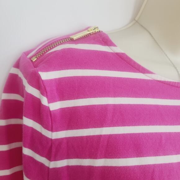 Michael Kors Pink And White Striped Blouse-L- 2000's Zipper Shoulders - Picture 3 of 9